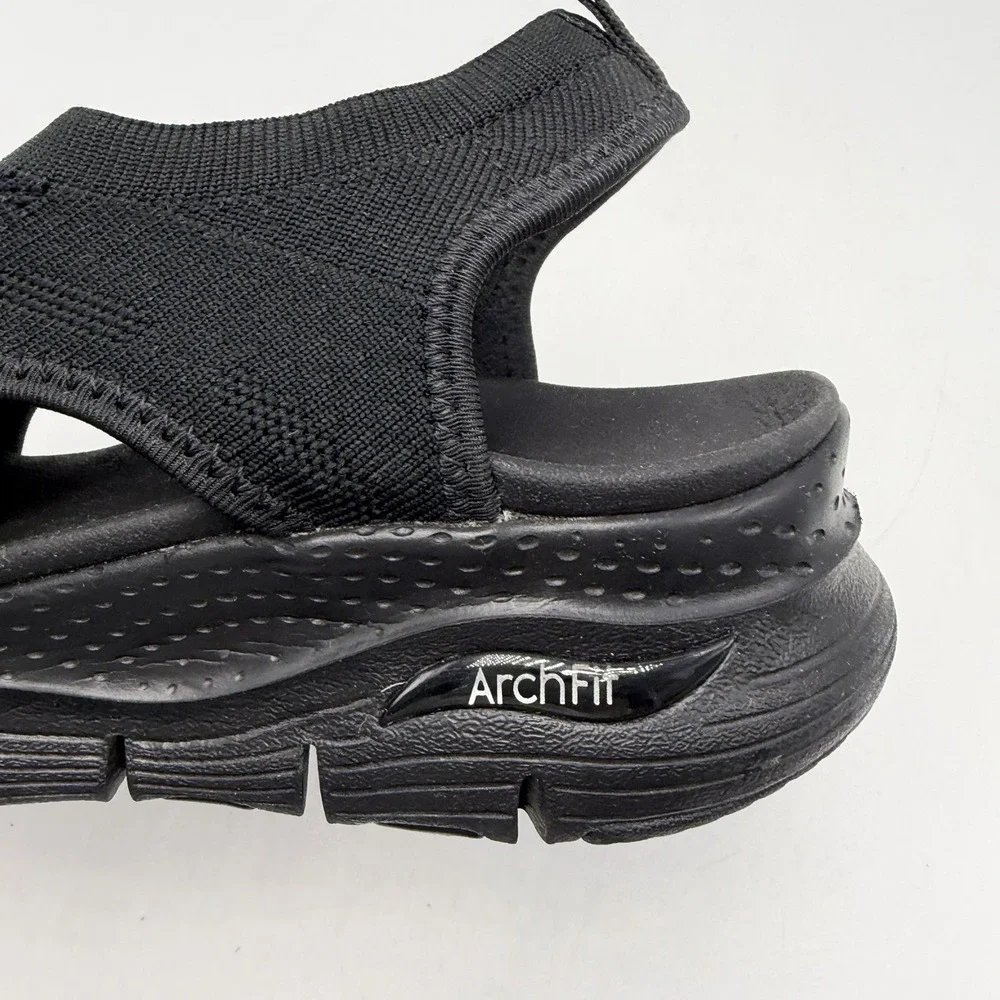 Skechers Arch Fit City Catch Sandals Womens 6 Black Textured Knit Comfort Sling